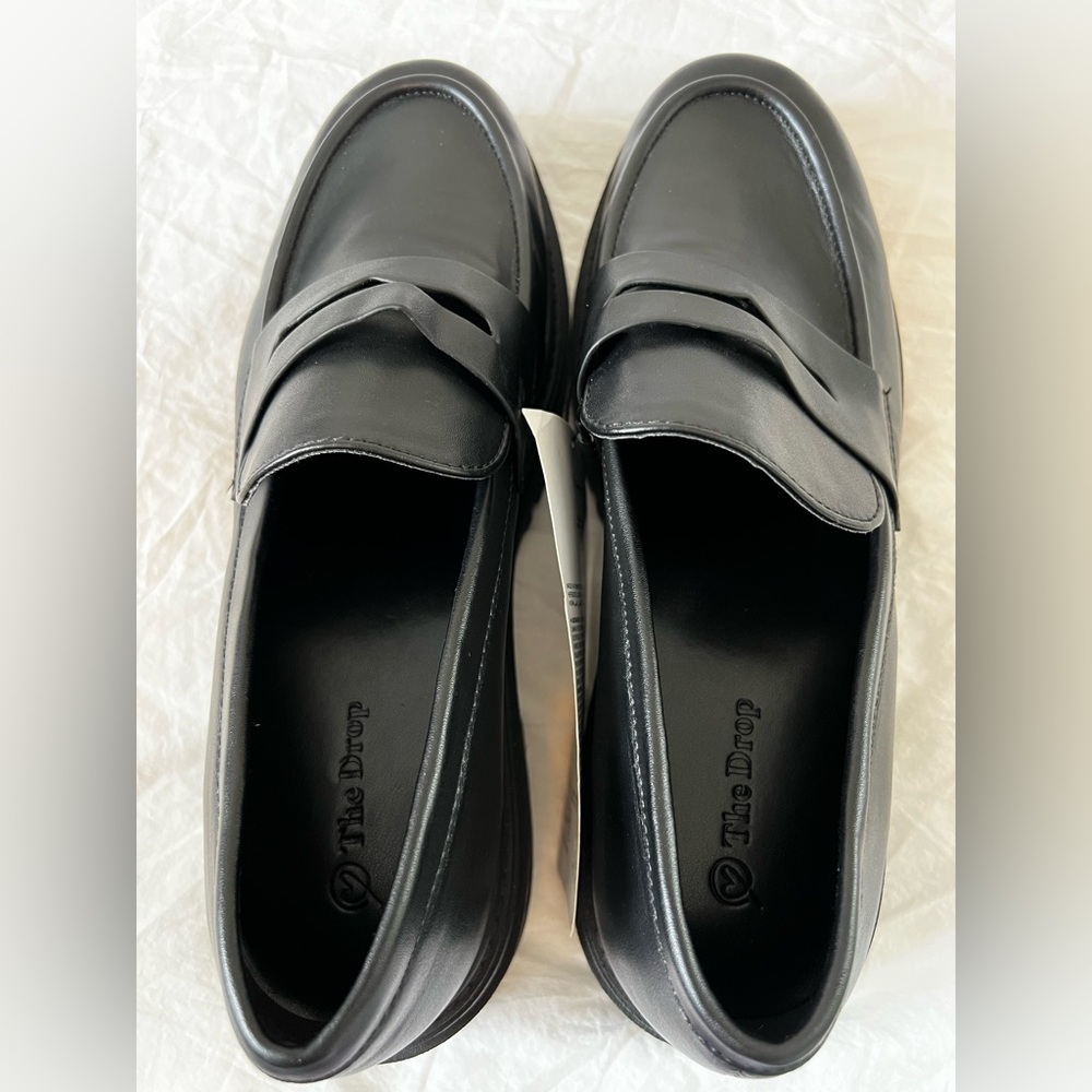 The Drop Women's Ryan Lug Sole Loafers in black faux leather Size 10 NWT